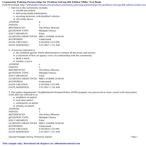 Community Policing Partnerships for Problem Solving 8th Edition Miller Test Bank
