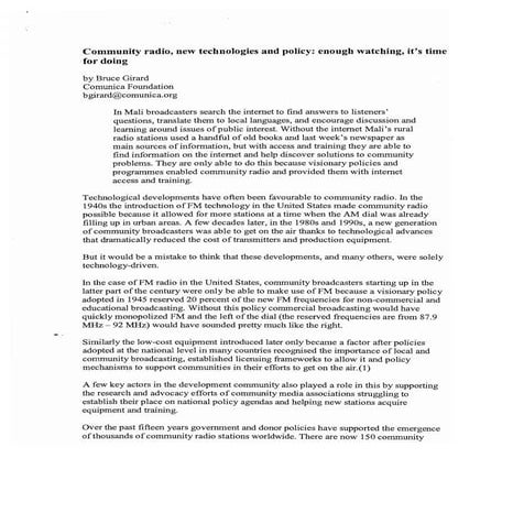 Community Radio , new technologies and policy