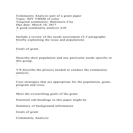 Community Analysis part of a grant paperTopic HIV YMSM of color.docx