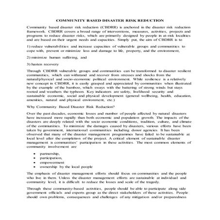 Community based disaster management