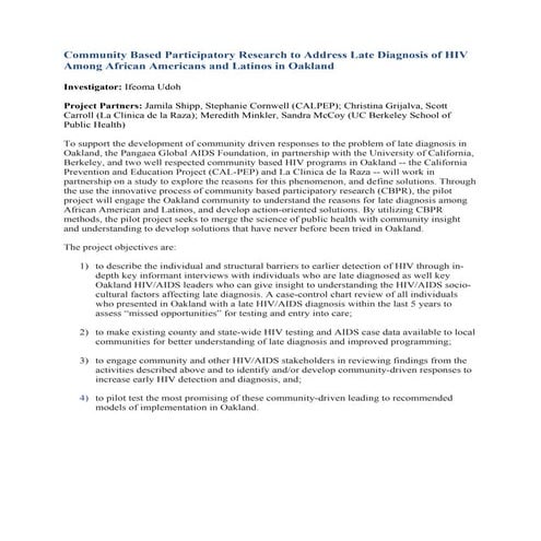 Community based participatory research to address late diagnosis of hiv among...