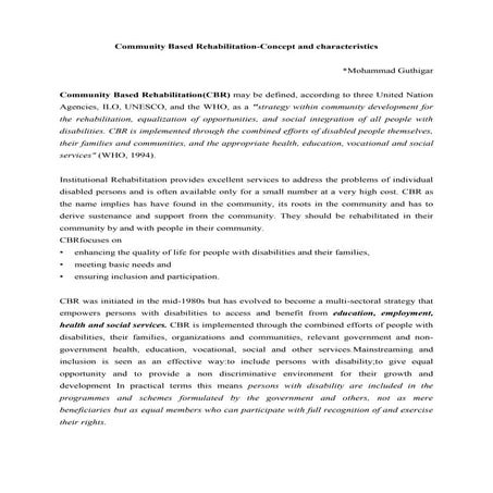 Community based rehabilitation