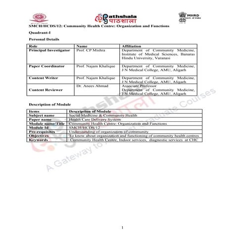 Community health centre organization and functions