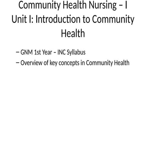 Community_Health_Nursing_Unit INTRODUCTION TO COMMUNITY HEALTH | PPTX