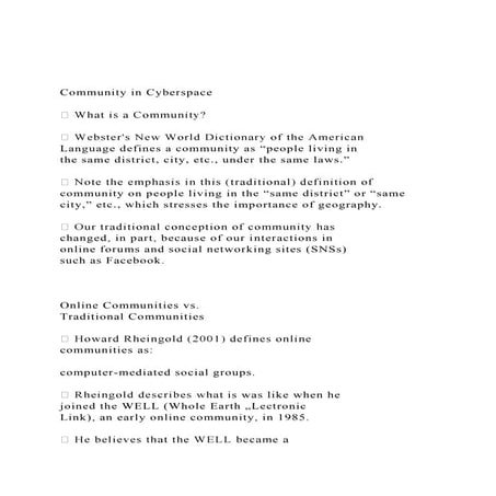 Community in Cyberspace What is a Community Webster.docx