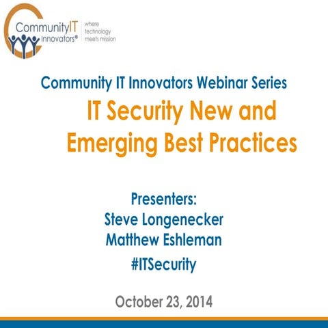 Community IT Webinar - IT Security for Nonprofits