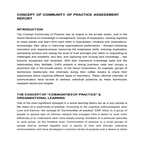 Community of practice assessment