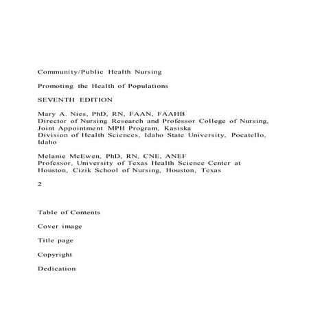 CommunityPublic Health NursingPromoting the Health of