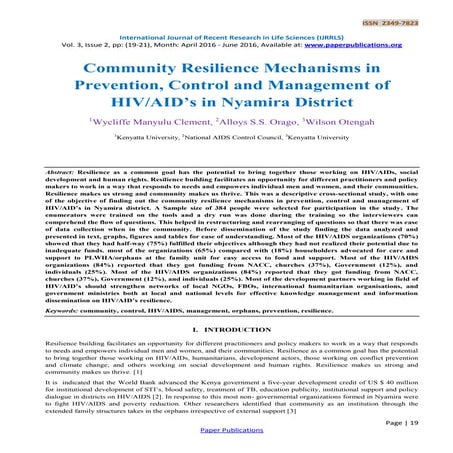 Community Resilience Mechanisms in Prevention, Control and Management of HIV/...