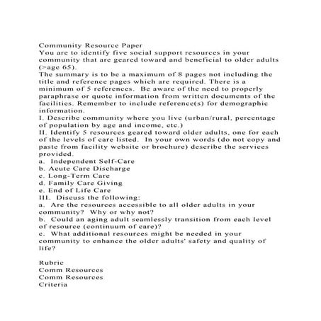 Community Resource PaperYou are to identify five social support .docx