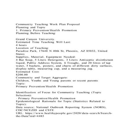 Community Teaching Work Plan ProposalPlanning and Topic1. 