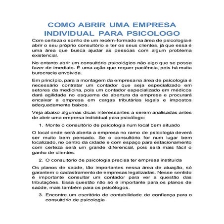 Como abrir uma empresa individual  para psicologo