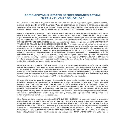 Cómo apoyar el Desafio Socioeconómico Actual de las Empresas Vallecaucanas