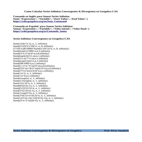 Series Infinitas Convergentes y Divergentes en Geogebra CAS