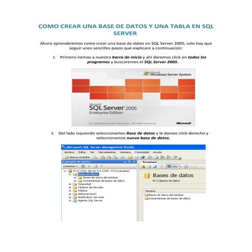 Como Crear Una Base De Datos Y Una Tabla En Sql Server