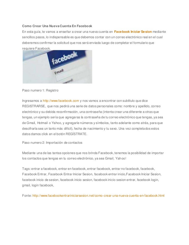 Como Crear Una Nueva Cuenta En Facebook