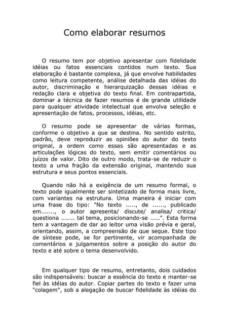 Como elaborar resumo