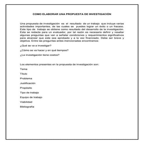 Como elaborar una propuesta de investigación