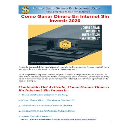 Como ganar dinero en internet sin invertir | PDF