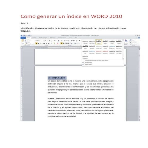 Como generar un índice en word 2010