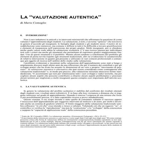 Comoglio, la valutazione autentica