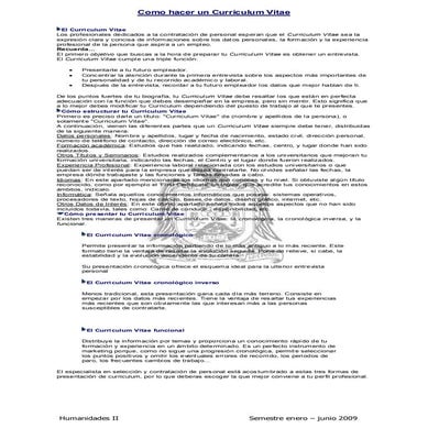 Como Hacer Un Curriculum Vitae
