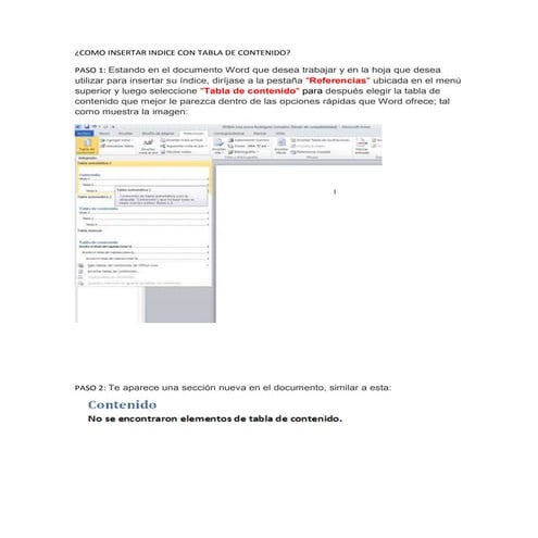 Como insertar indice con tabla de contenido