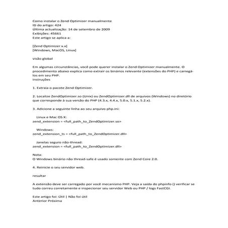 Como instalar o zend optimizer manualmente | DOCX