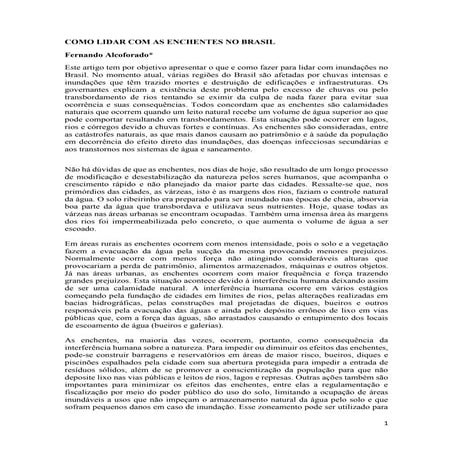 COMO LIDAR COM AS ENCHENTES NO BRASIL