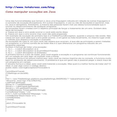 Como manipular exceções em java
