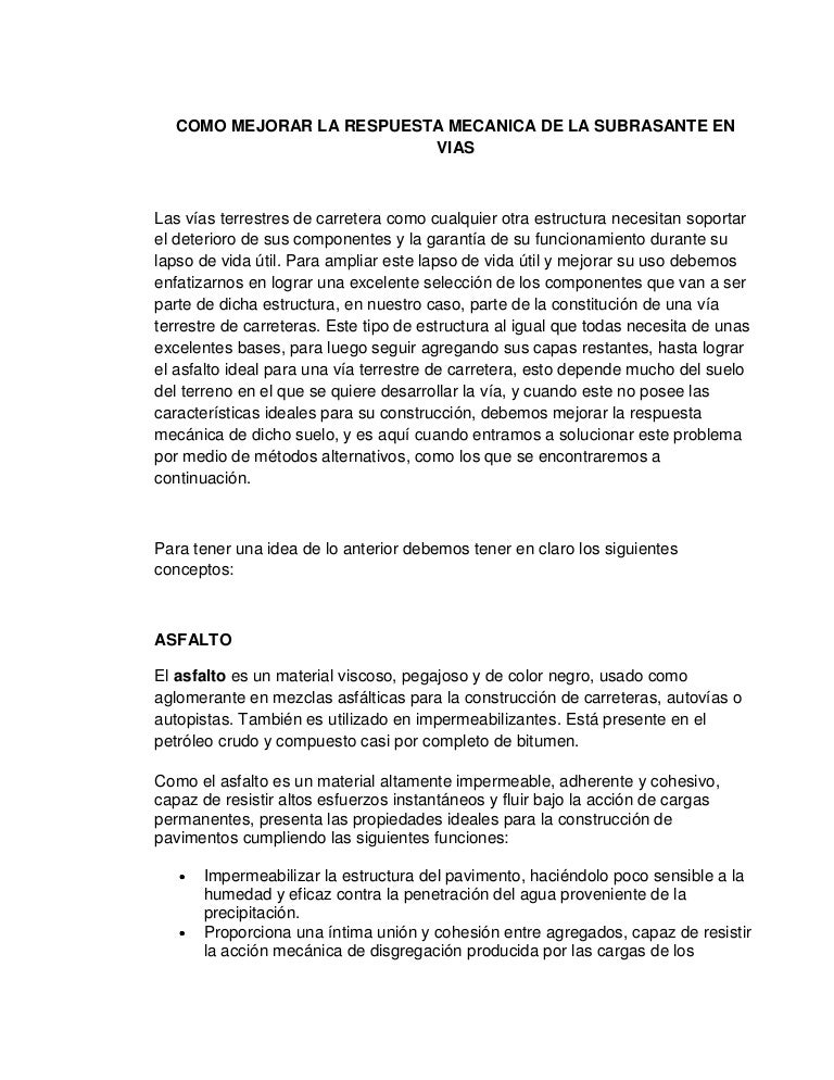 Como mejorar la respuesta mecanica de la subrasante en vias a ...