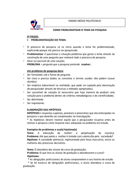 Como problematizar o tema da pesquisa