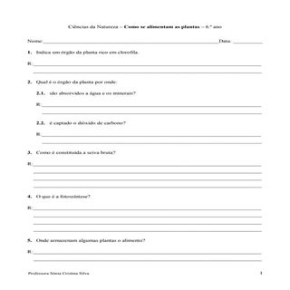 Como se alimentam as plantas - 6.º ano