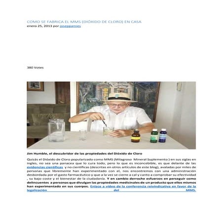 Como se fabrica el mms (dióxido de cloro) en casa