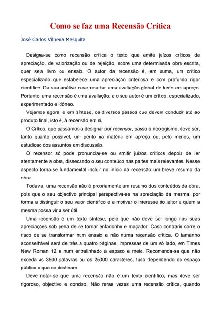 Como se faz uma recensão crítica