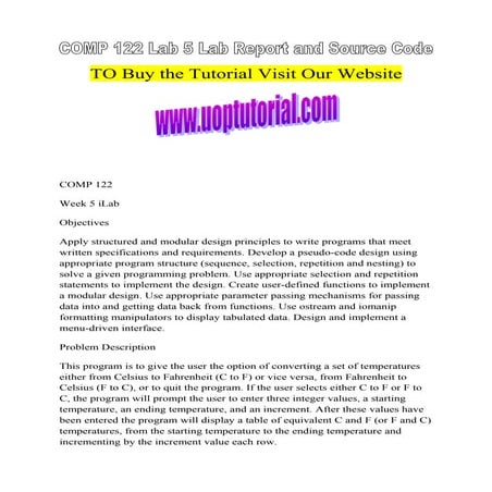 Comp 122 lab 5 lab report and source code