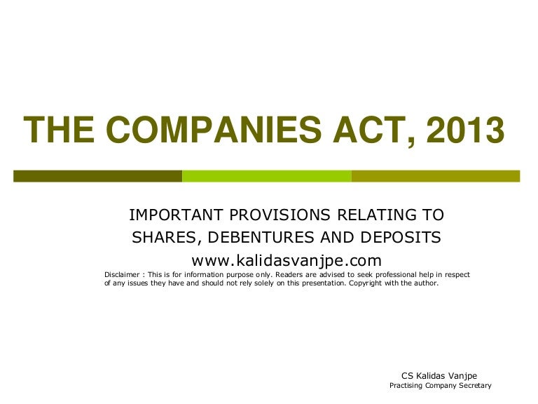 Companies Act, 2013 Shares, debentures and Deposits