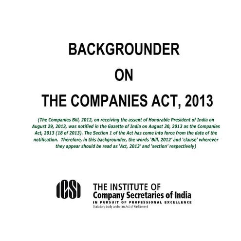 Companies Act, 2013 - ICSI