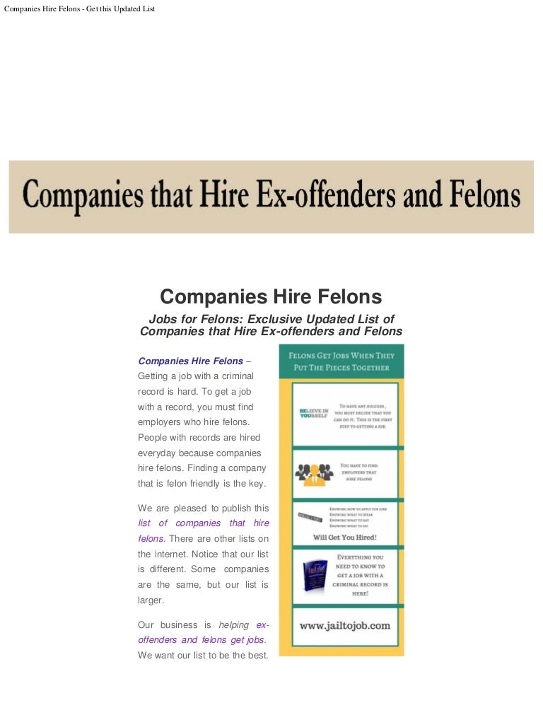 Jobs for Exoffenders and Felons Updated list of companies that hire…