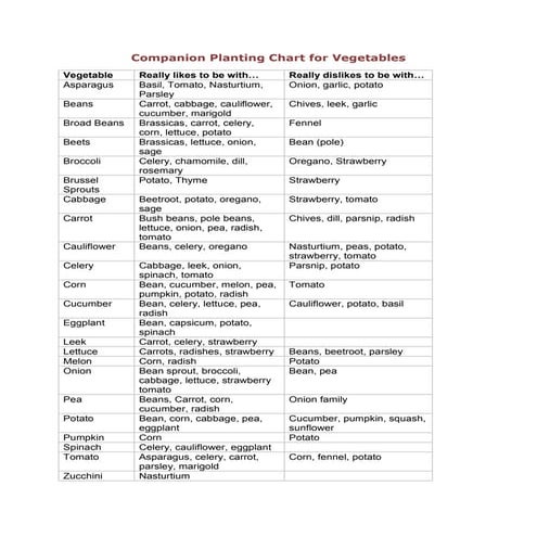 Vegetable Companion Planting Chartpdf