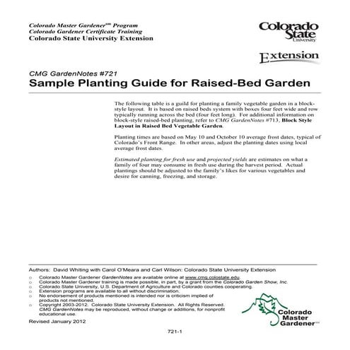 Sample Planting Guide for Raised-Bed Garden - Colorado Master Gardeners