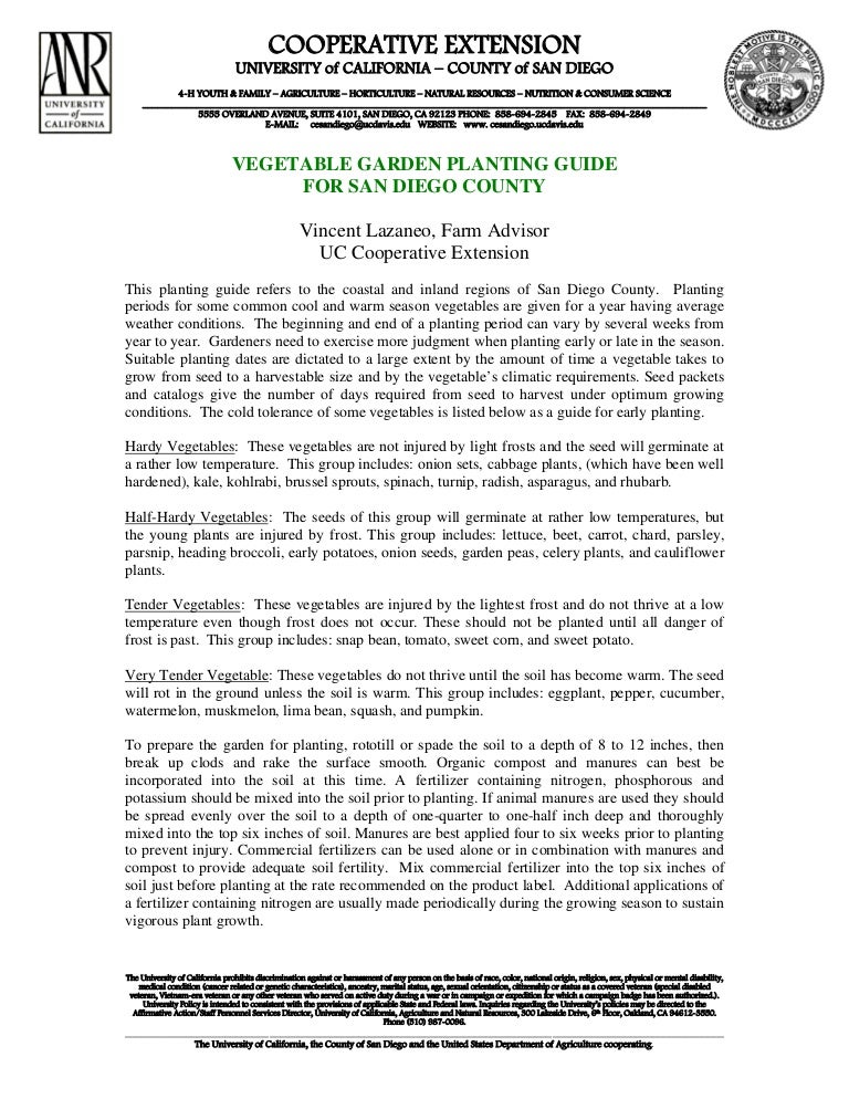 san diego gardening guide Vegetable garden planting guide for san diego county university of ….