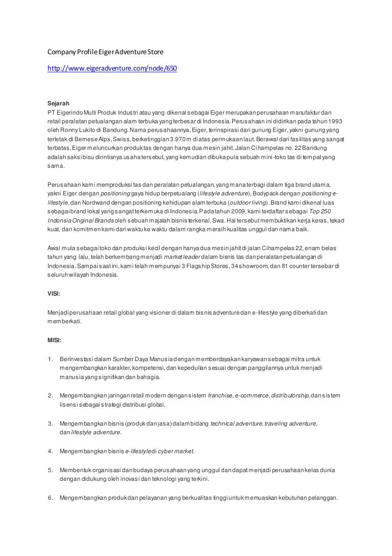 Company profile eiger adventure store