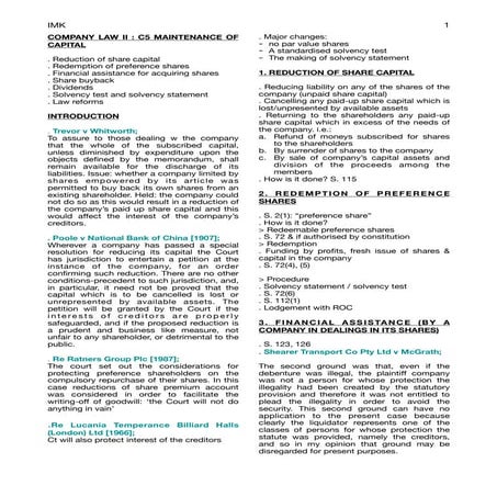 Company Law II - Maintenance of Capital 