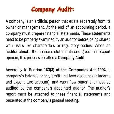 Company audit and report writing for intermediate