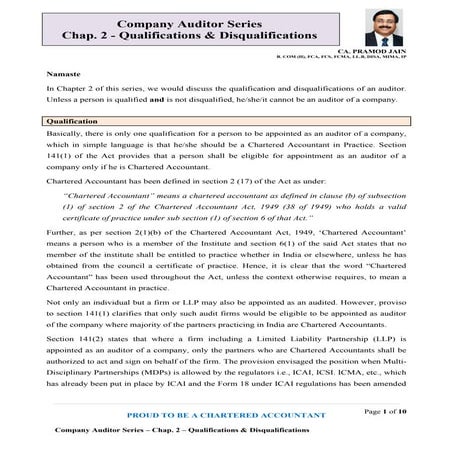 Company Auditor Series 2 - Qualification & Disqualifications