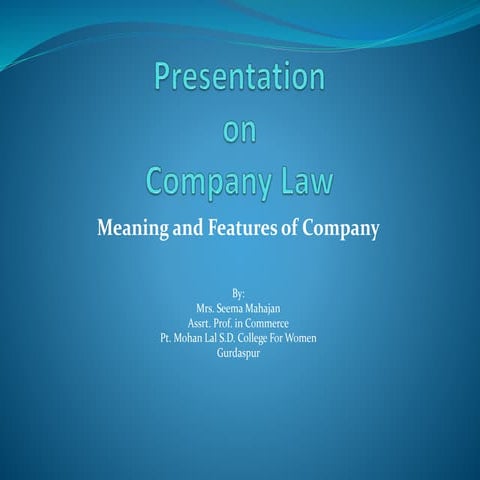 Company law -Common characteristics