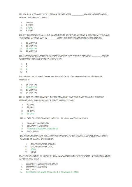 mcqs on Pakistan Company law