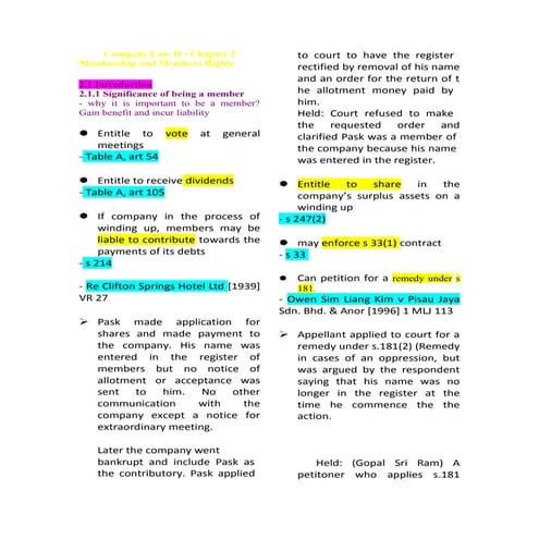 Company law member and membership rights Part A | DOC