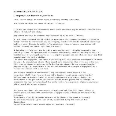 Company law revision questions 1